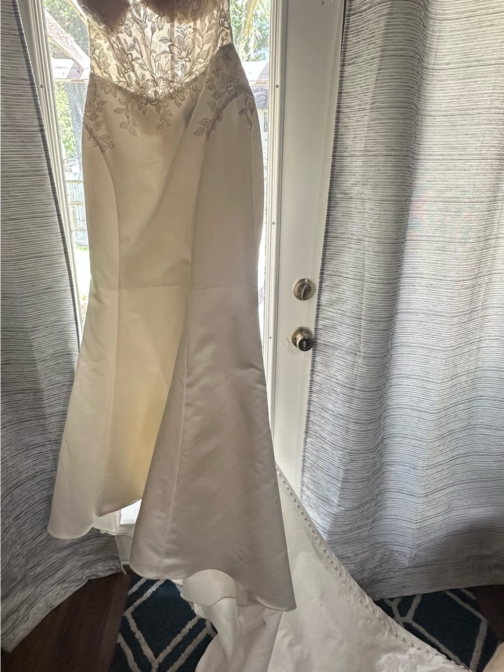 Stella York Ivory Satin Mermaid Wedding Dress with Lace Bodice
